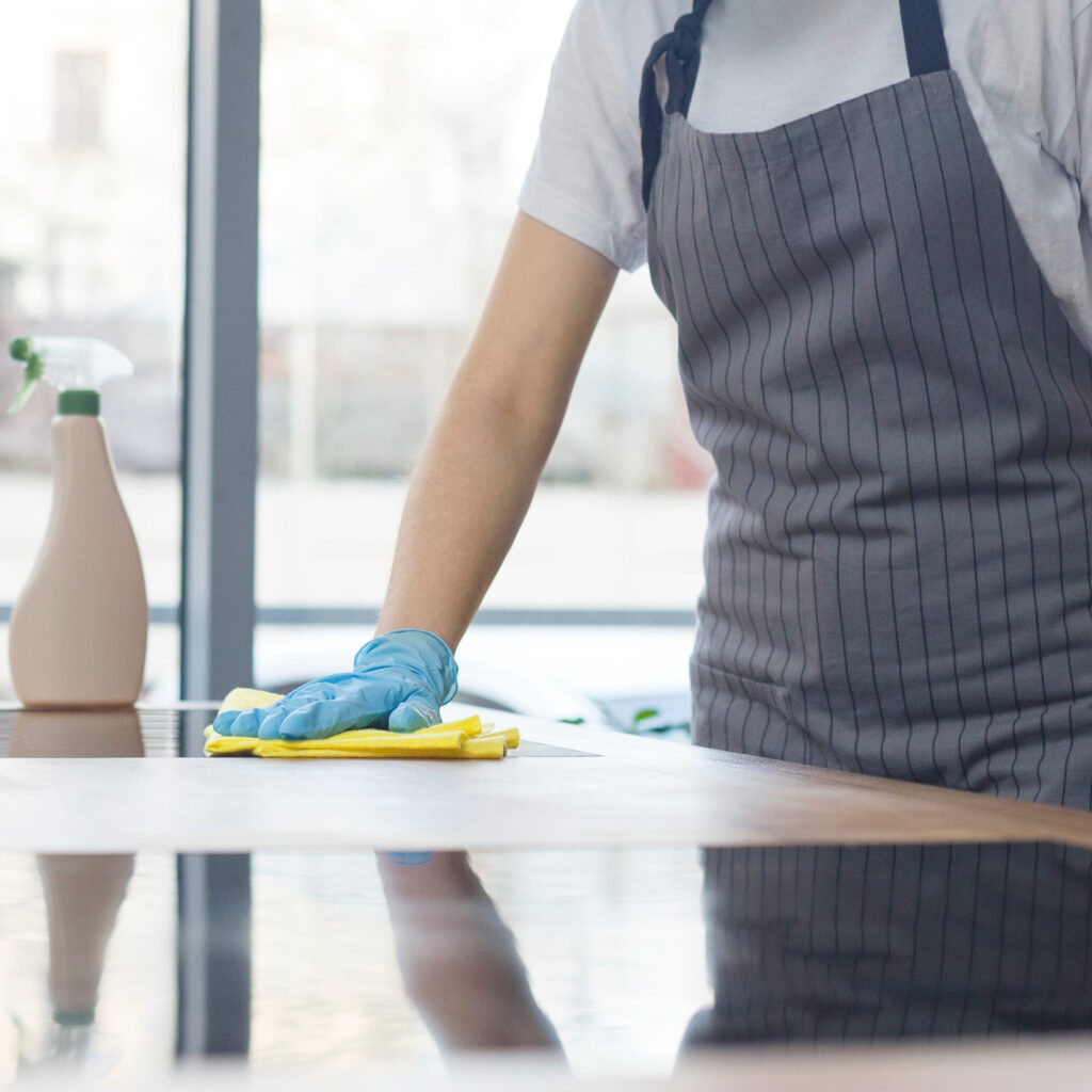 Woman cleaning kitchen