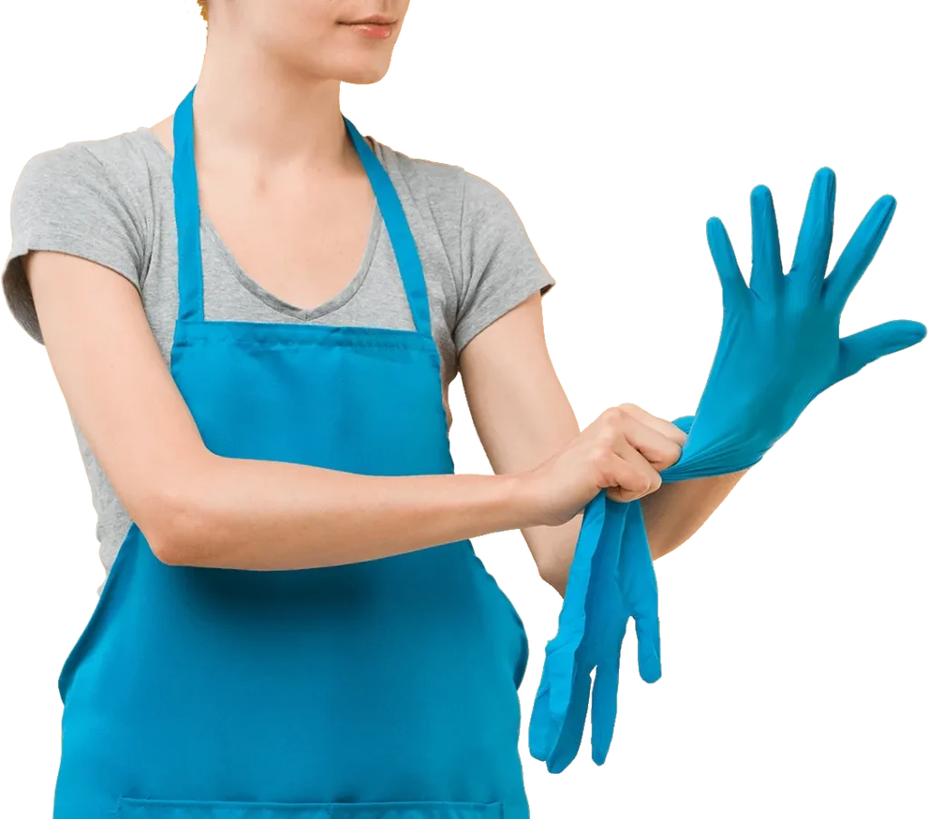 Maid putting on gloves